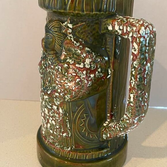 VTG 1975 Large Brutalist Art Pottery Virgo Tankard Stein Vase Signed & Dated - Picture 5 of 14